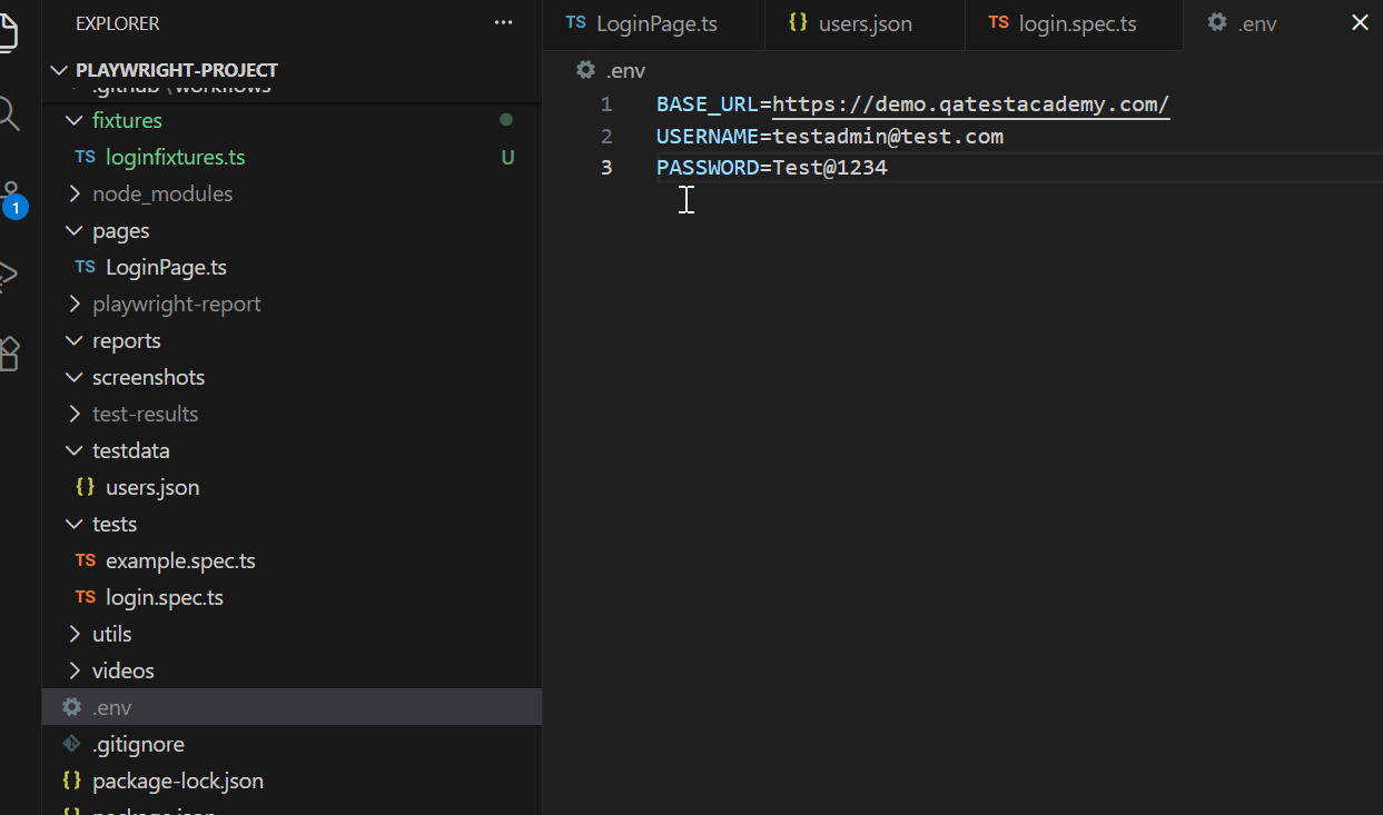 Playwright environment variables and fixtures